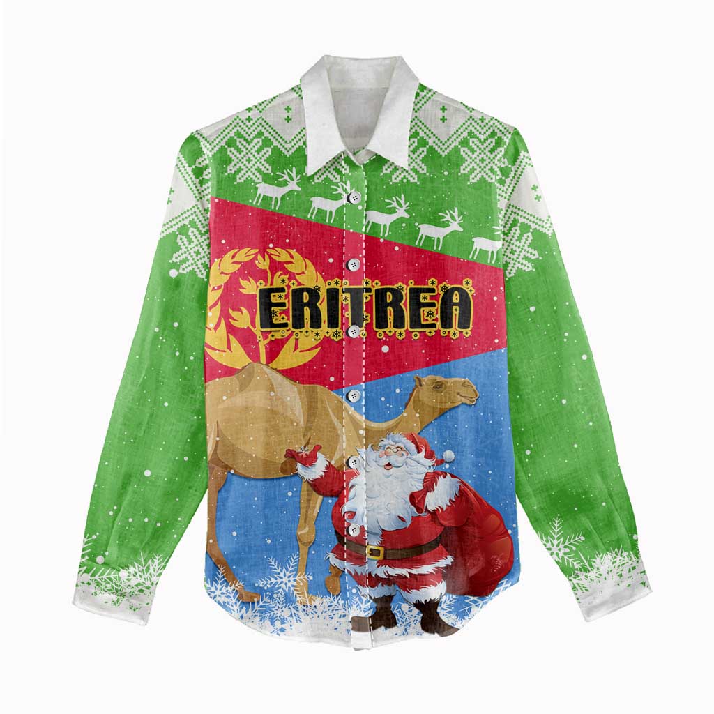 Custom Eritrea Christmas Women Casual Shirt with Santa Claus and Dromedary Camel LT01