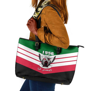 Sudan Independence Day Leather Tote Bag with Sudanese Secretary Bird