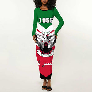 Sudan Independence Day Long Sleeve Bodycon Dress with Sudanese Secretary Bird LT01