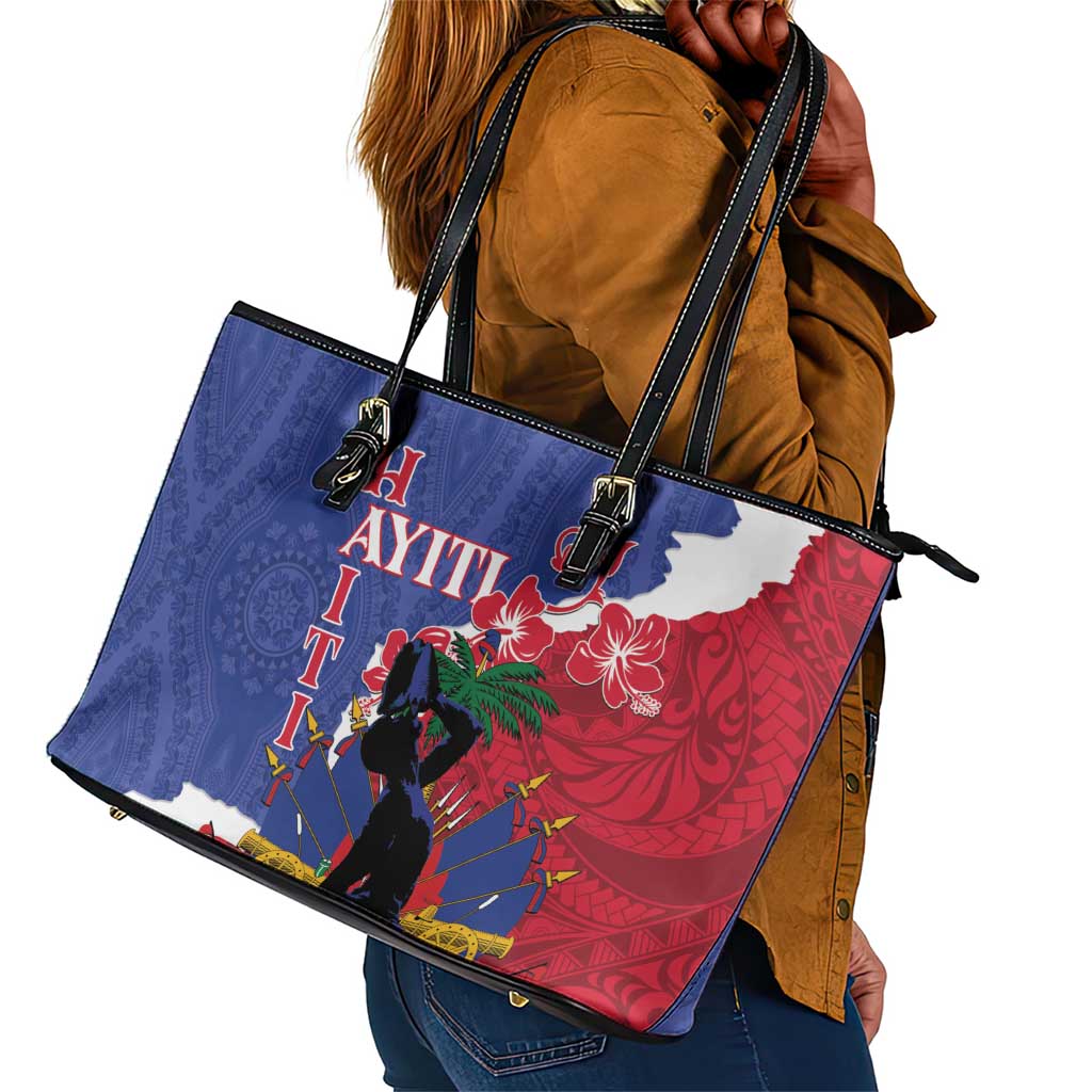 Personalised Afro Haiti Le Marron Inconnu Leather Tote Bag Dashiki Mix Polynesian Pattern