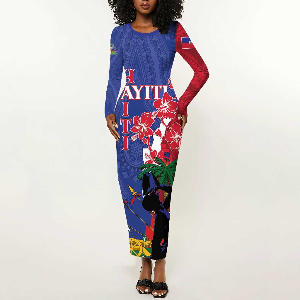 Personalised Afro Haiti Le Marron Inconnu Long Sleeve Bodycon Dress Dashiki Mix Polynesian Pattern LT01