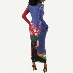 Personalised Afro Haiti Le Marron Inconnu Long Sleeve Bodycon Dress Dashiki Mix Polynesian Pattern LT01