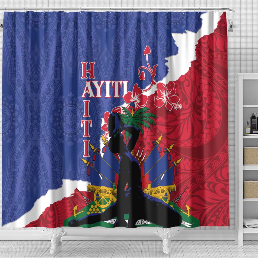 Personalised Afro Haiti Le Marron Inconnu Shower Curtain Dashiki Mix Polynesian Pattern