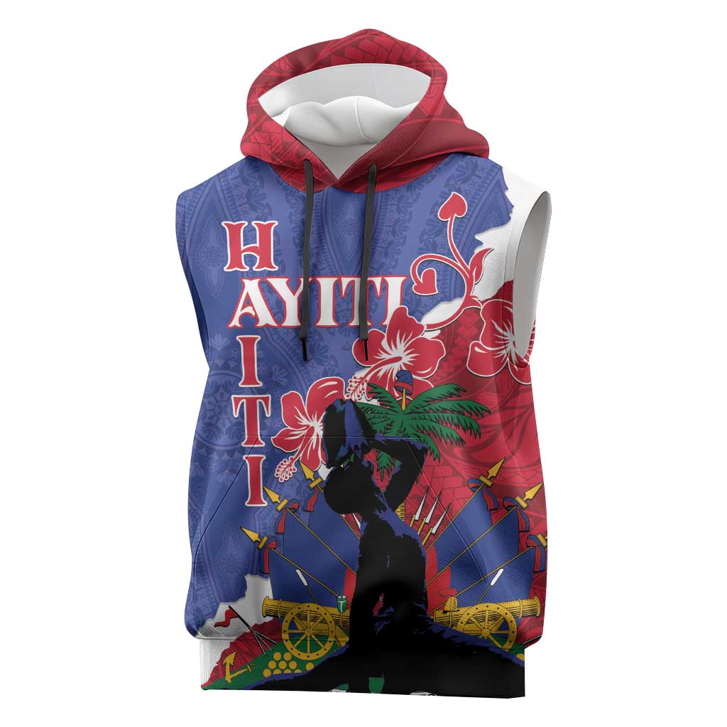 Personalised Afro Haiti Le Marron Inconnu Sleeveless Hoodie Dashiki Mix Polynesian Pattern - African Pride