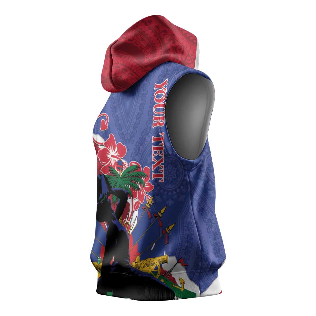 Personalised Afro Haiti Le Marron Inconnu Sleeveless Hoodie Dashiki Mix Polynesian Pattern - African Pride