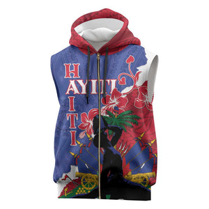 Personalised Afro Haiti Le Marron Inconnu Sleeveless Zip Hoodie Dashiki Mix Polynesian Pattern - African Pride