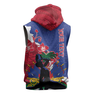 Personalised Afro Haiti Le Marron Inconnu Sleeveless Zip Hoodie Dashiki Mix Polynesian Pattern - African Pride