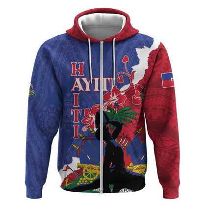 Personalised Afro Haiti Le Marron Inconnu Zip Hoodie Dashiki Mix Polynesian Pattern