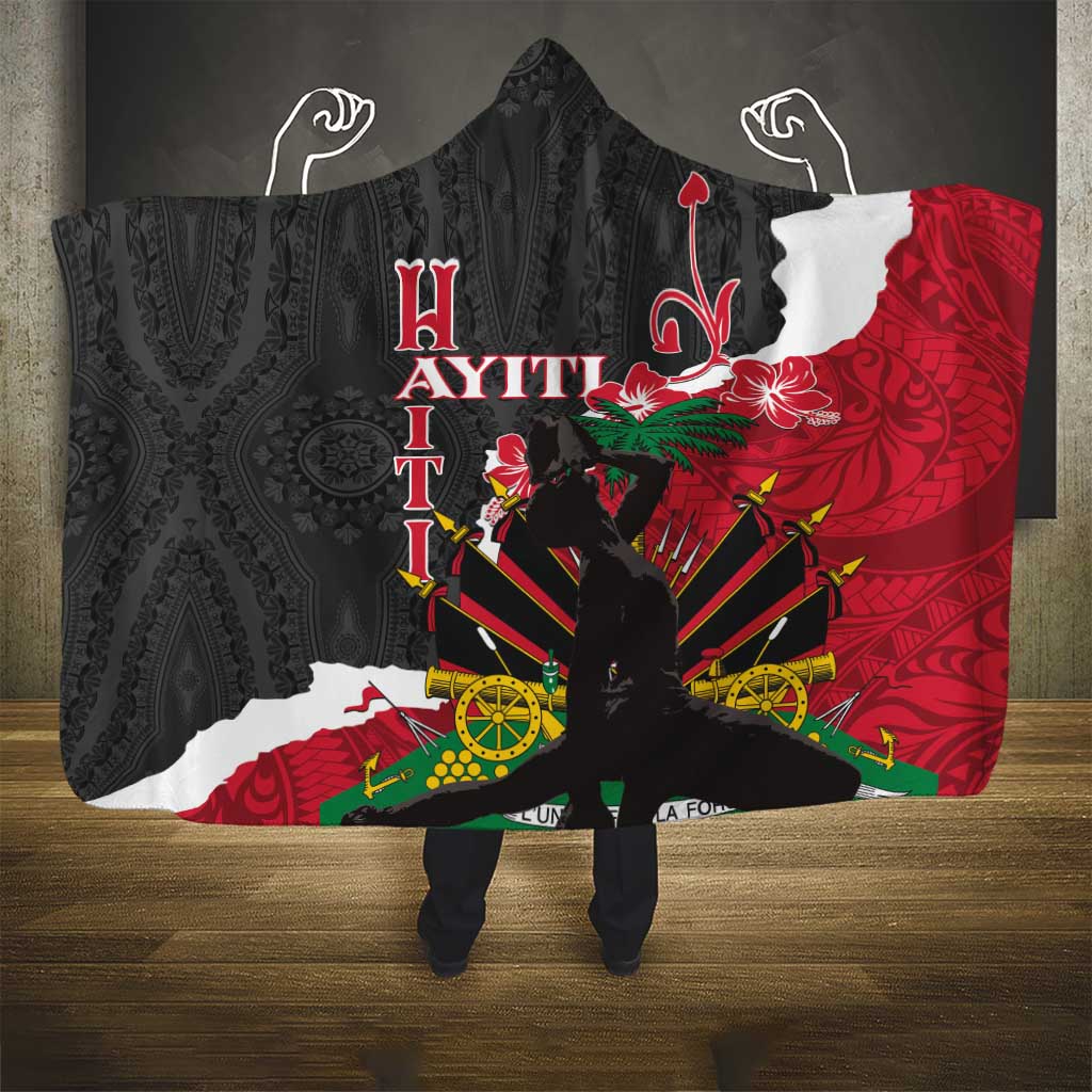 Personalised Afro Ayiti Neg Marron Hooded Blanket Dashiki Mix Polynesian Pattern