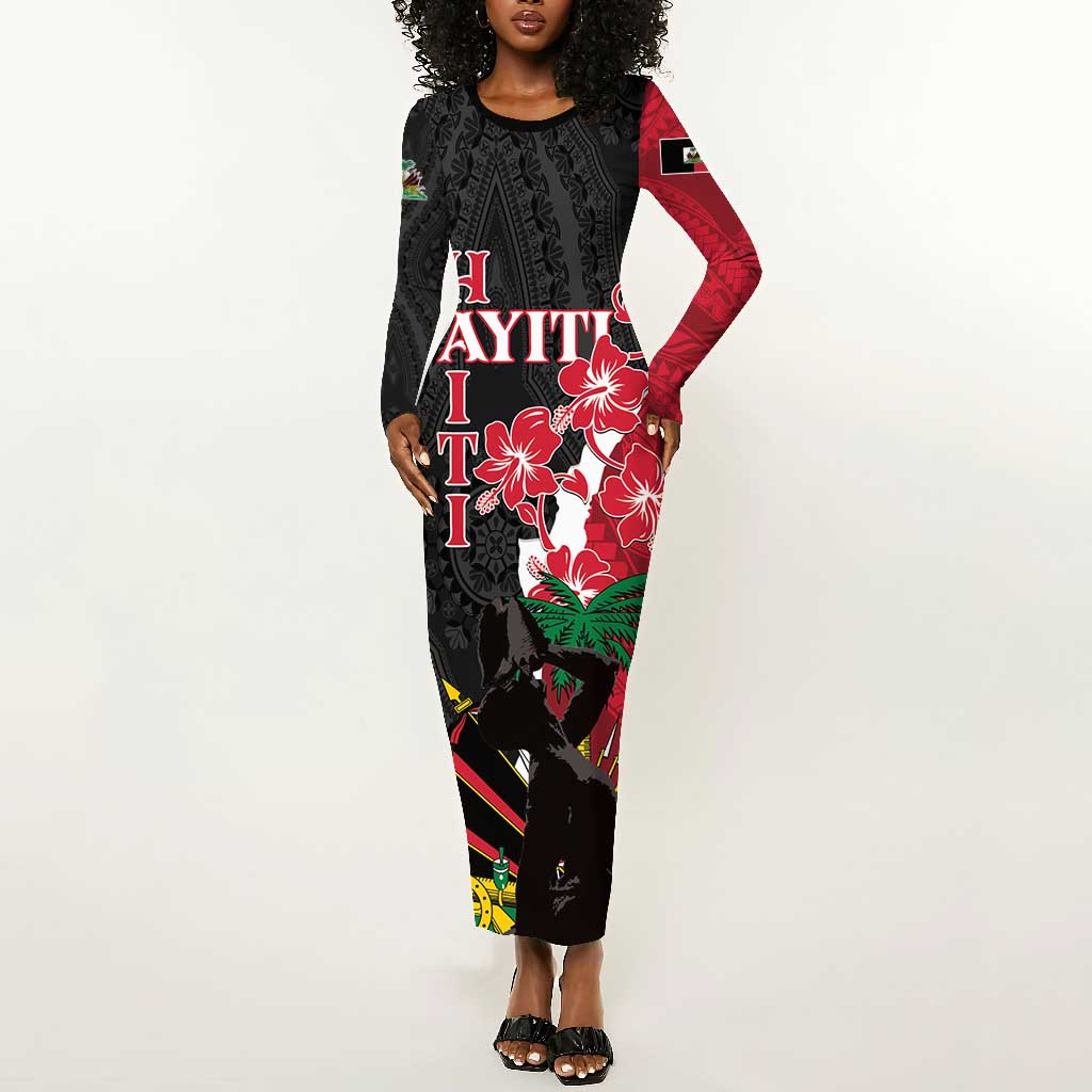 Personalised Afro Ayiti Neg Marron Long Sleeve Bodycon Dress Dashiki Mix Polynesian Pattern LT01