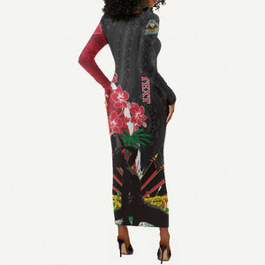 Personalised Afro Ayiti Neg Marron Long Sleeve Bodycon Dress Dashiki Mix Polynesian Pattern LT01