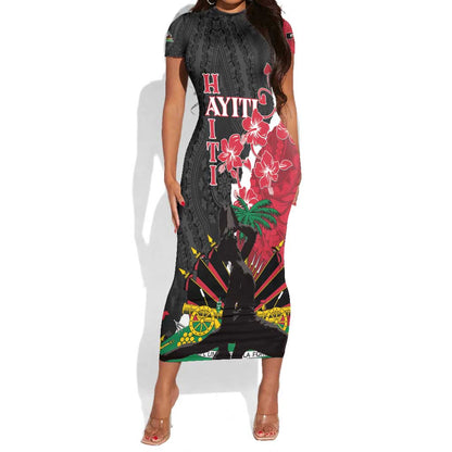 Personalised Afro Ayiti Neg Marron Short Sleeve Bodycon Dress Dashiki Mix Polynesian Pattern LT01