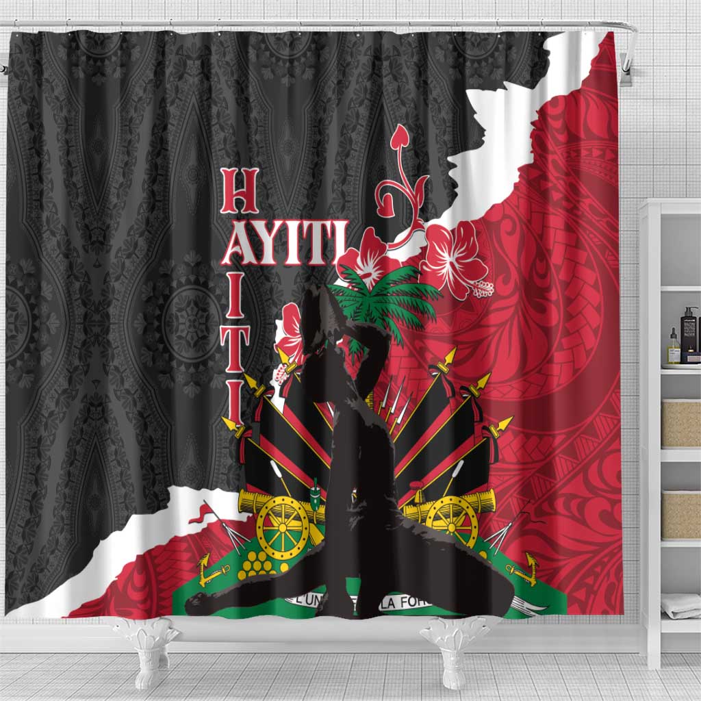 Personalised Afro Ayiti Neg Marron Shower Curtain Dashiki Mix Polynesian Pattern