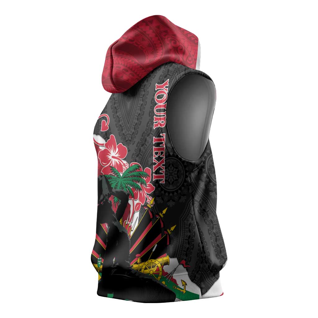 Personalised Afro Ayiti Neg Marron Sleeveless Hoodie Dashiki Mix Polynesian Pattern - African Pride