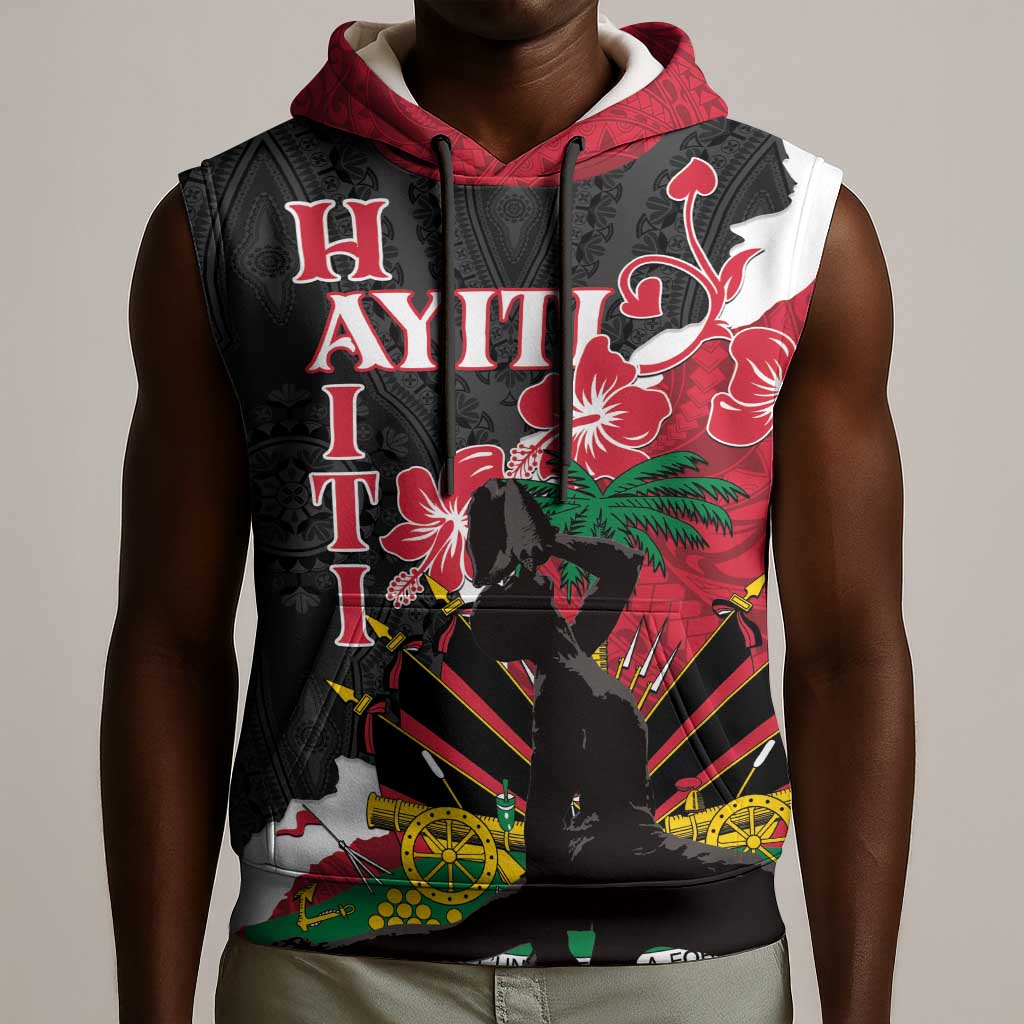 Personalised Afro Ayiti Neg Marron Sleeveless Hoodie Dashiki Mix Polynesian Pattern - African Pride