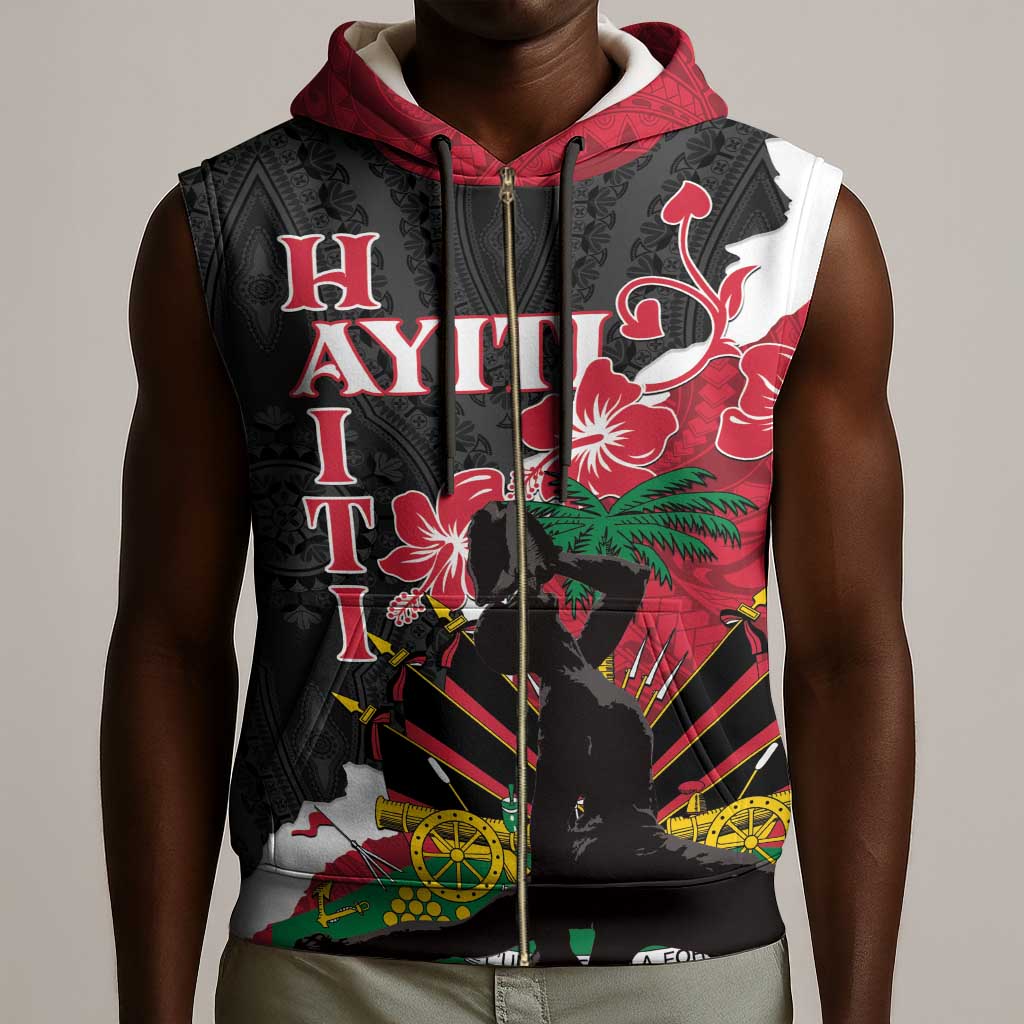 Personalised Afro Ayiti Neg Marron Sleeveless Zip Hoodie Dashiki Mix Polynesian Pattern - African Pride