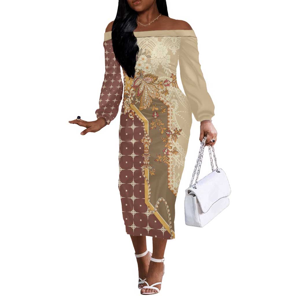 Mughal Empire Motif Unique Off The Shoulder Long Sleeve Dress