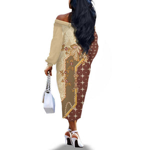 Mughal Empire Motif Unique Off The Shoulder Long Sleeve Dress