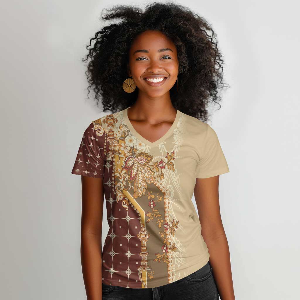 Mughal Empire Motif Unique Women V-Neck T-Shirt