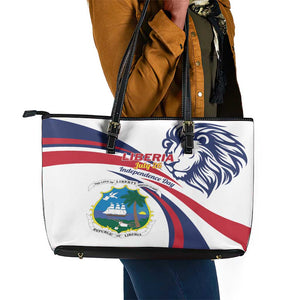 Liberia Independence Day Leather Tote Bag July 26 Lion Coat of Arms