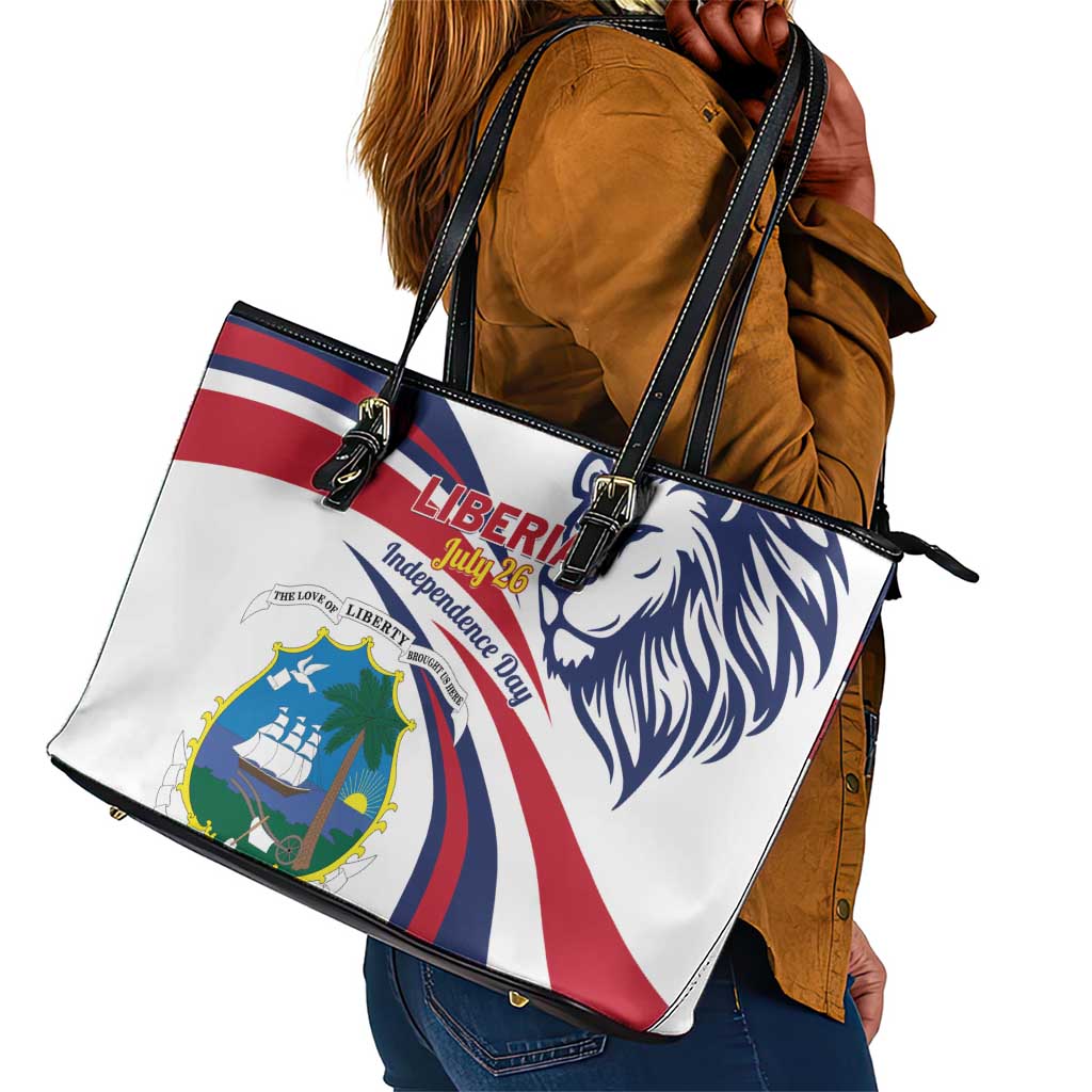 Liberia Independence Day Leather Tote Bag July 26 Lion Coat of Arms
