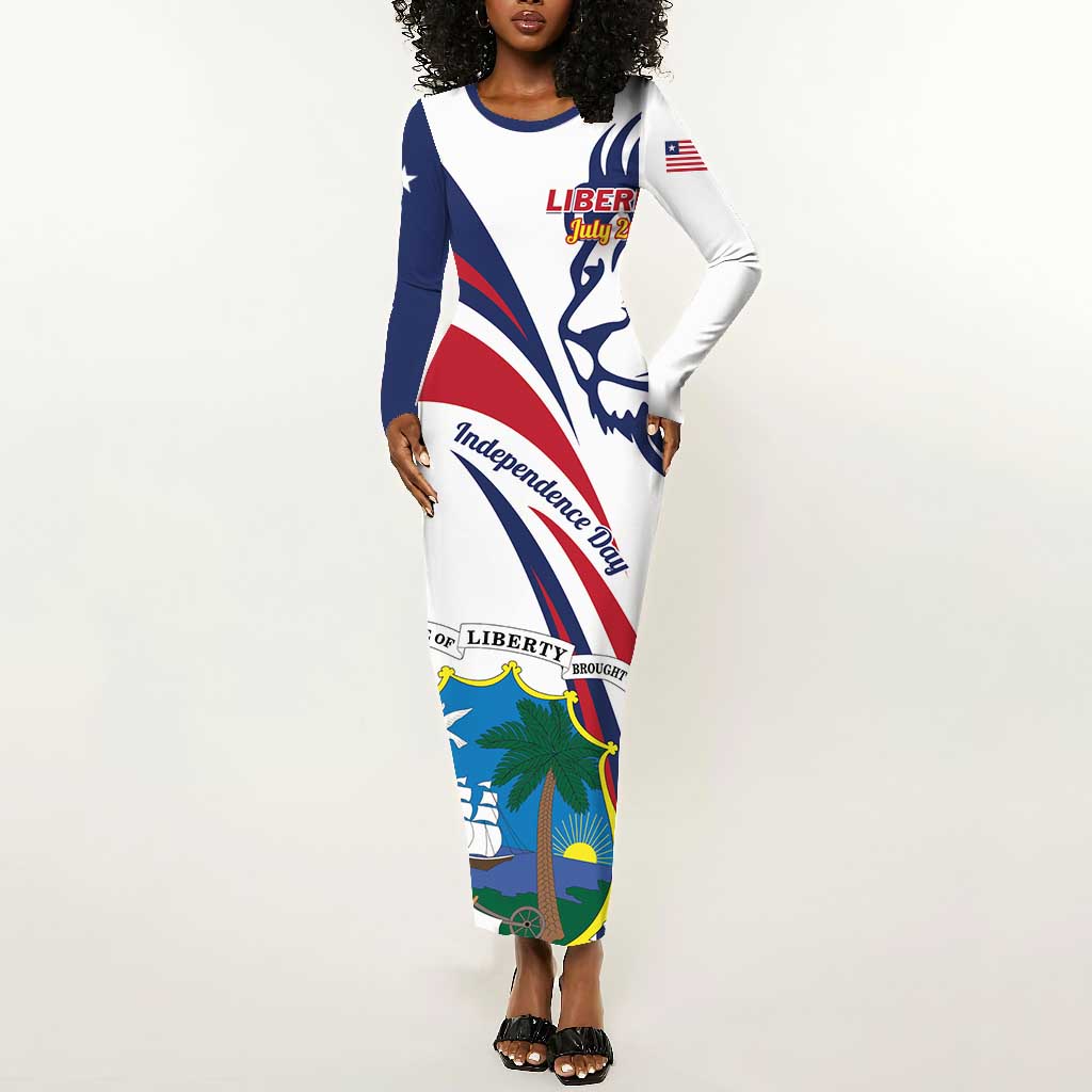 Liberia Independence Day Long Sleeve Bodycon Dress July 26 Lion Coat of Arms LT01