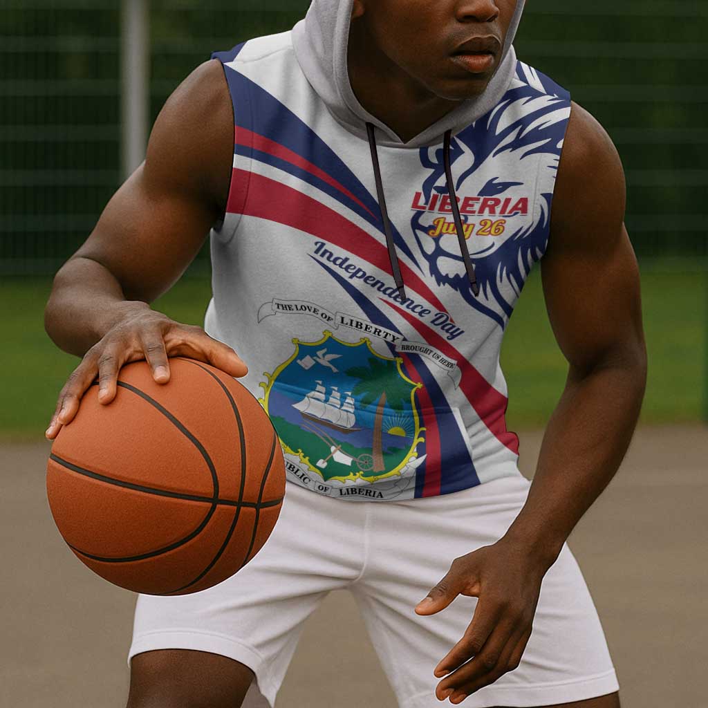 Liberia Independence Day Sleeveless Hoodie July 26 Lion Coat of Arms - African Pride