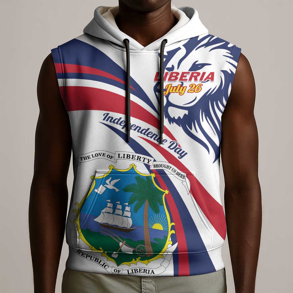 Liberia Independence Day Sleeveless Hoodie July 26 Lion Coat of Arms - African Pride