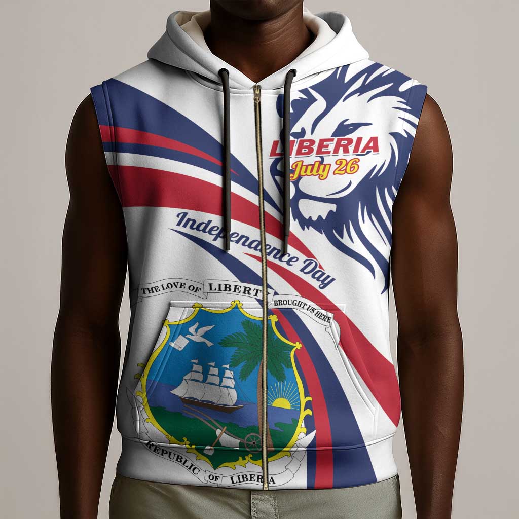 Liberia Independence Day Sleeveless Zip Hoodie July 26 Lion Coat of Arms - African Pride