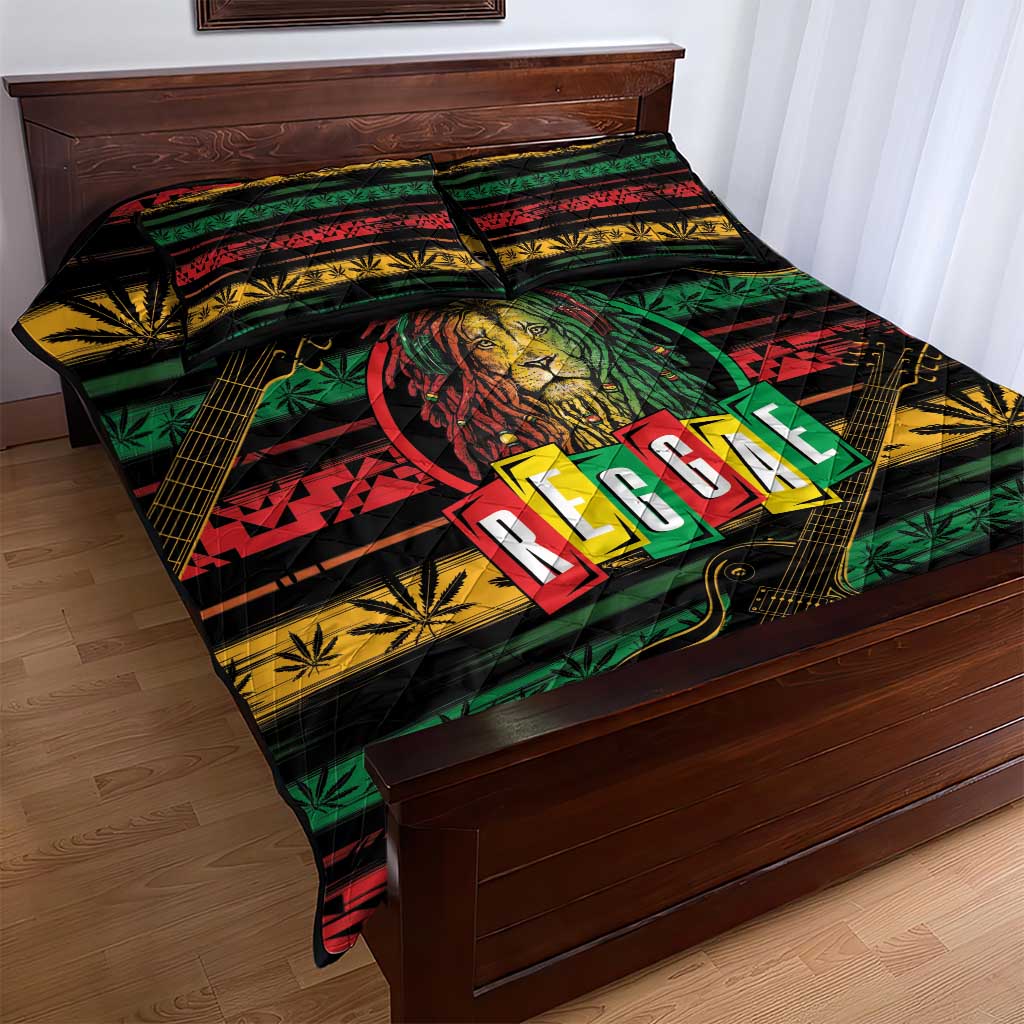 International Reggae Day Quilt Bed Set Rastafarian Lion Legend of Reggae