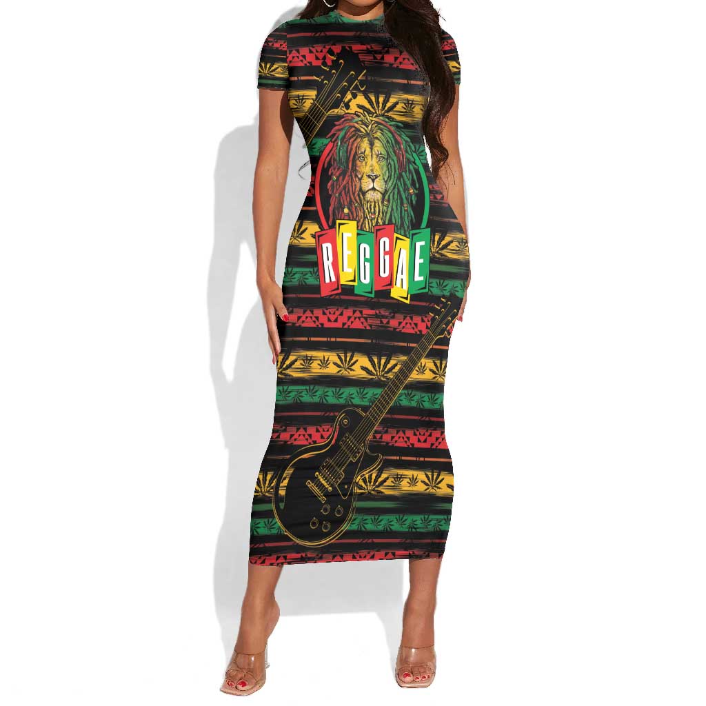 International Reggae Day Short Sleeve Bodycon Dress Rastafarian Lion Legend of Reggae