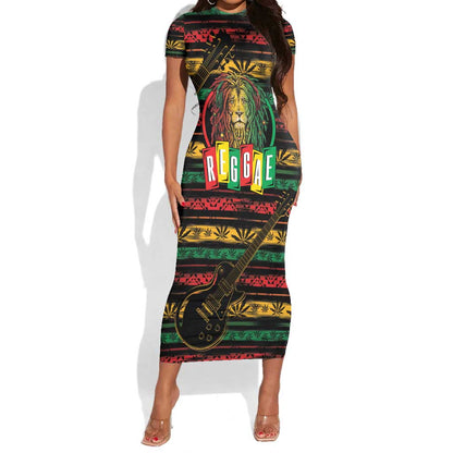 International Reggae Day Short Sleeve Bodycon Dress Rastafarian Lion Legend of Reggae