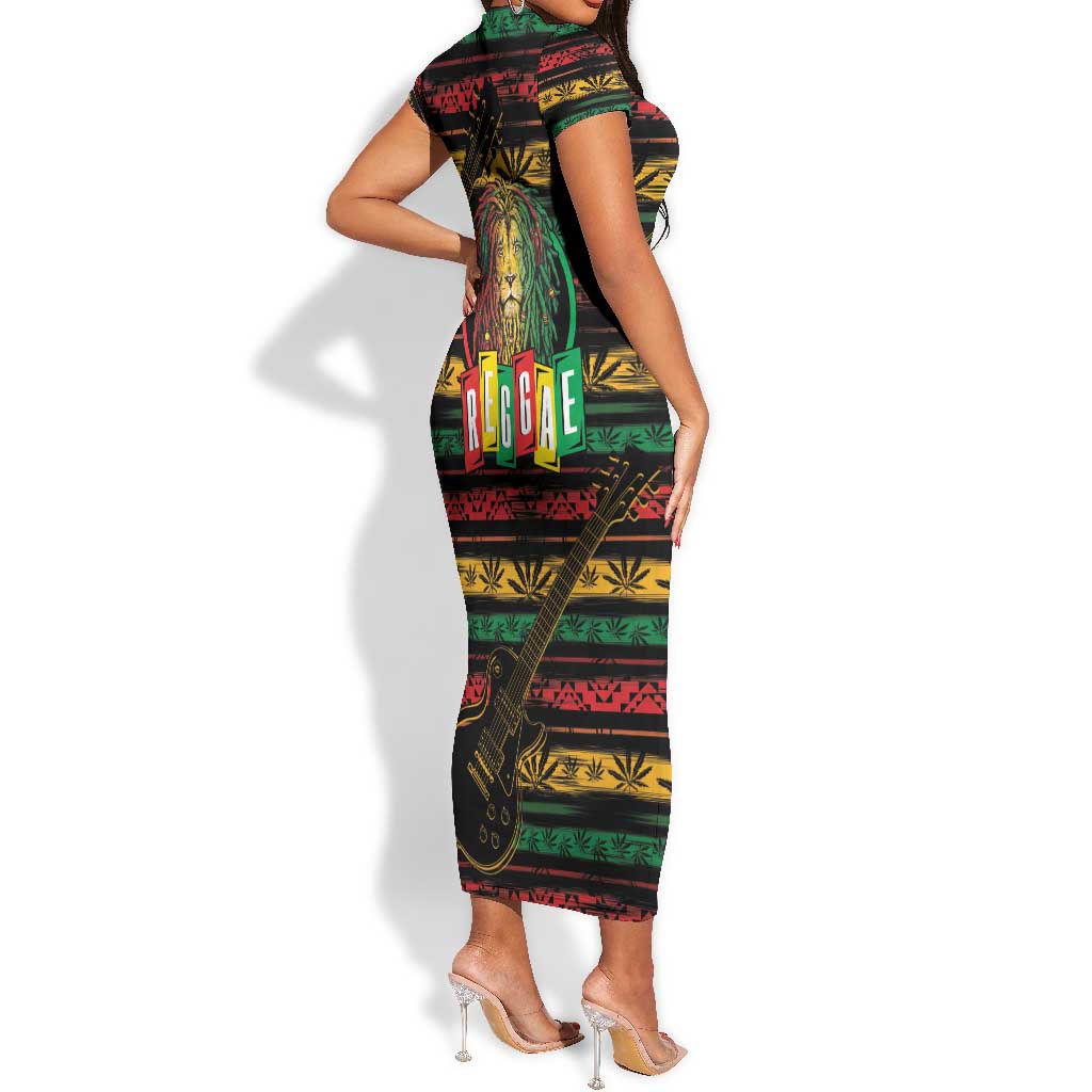 International Reggae Day Short Sleeve Bodycon Dress Rastafarian Lion Legend of Reggae