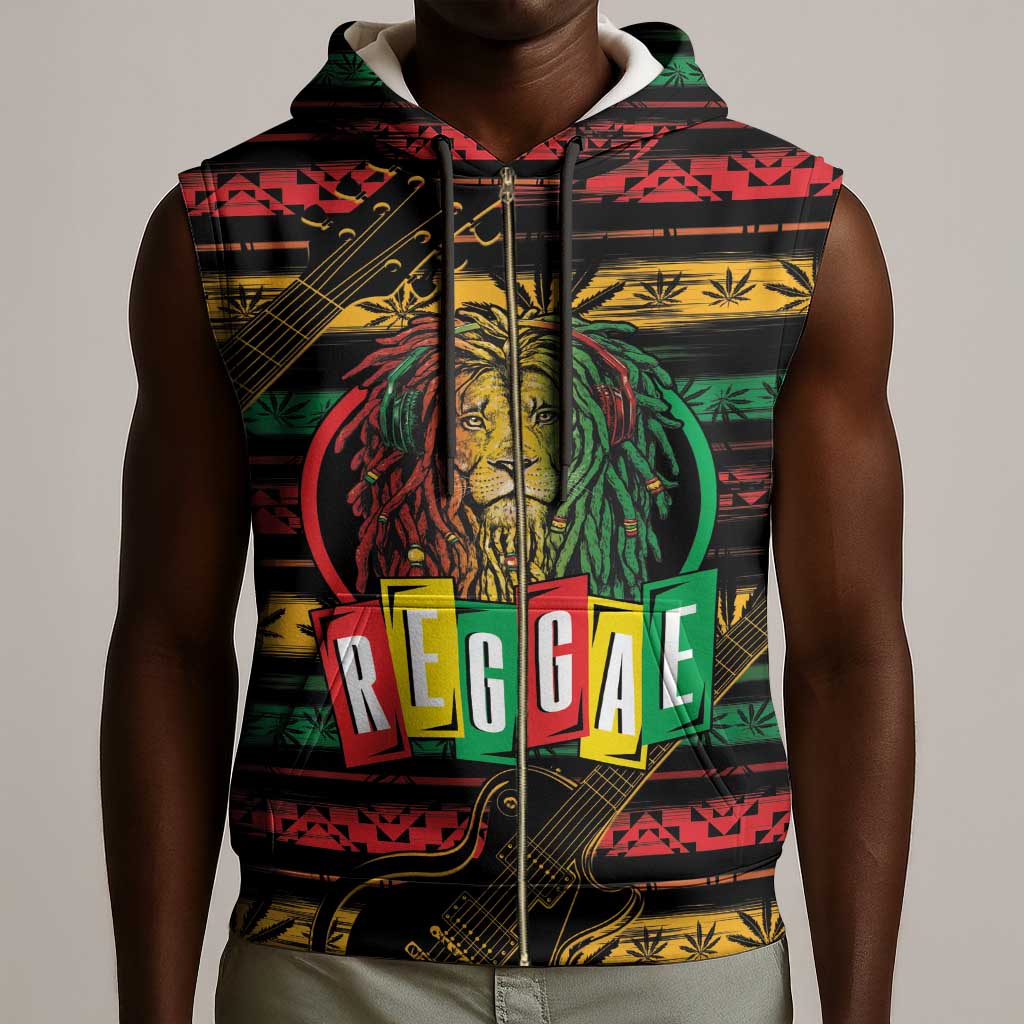 International Reggae Day Sleeveless Zip Hoodie Rastafarian Lion Legend of Reggae - African Pride