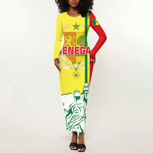 Senegal Independence Day Long Sleeve Bodycon Dress - Un Peuple, Un But, Une Foi, 64th Anniversary LT01