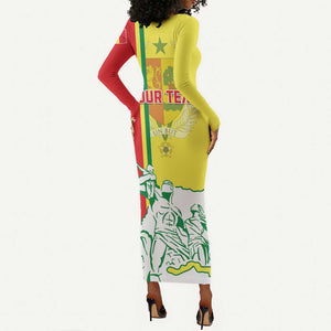 Senegal Independence Day Long Sleeve Bodycon Dress - Un Peuple, Un But, Une Foi, 64th Anniversary LT01