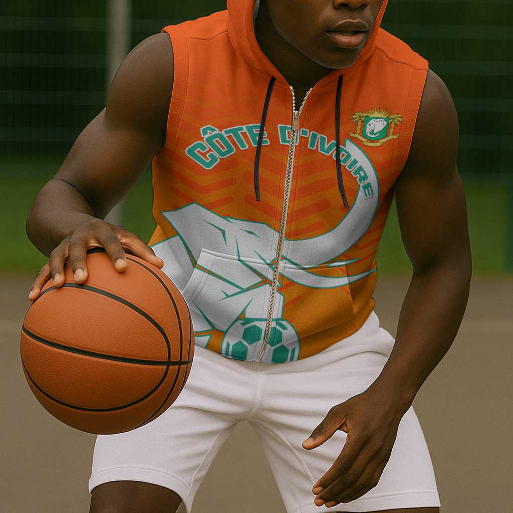 Ivory Coast Football Sleeveless Zip Hoodie - Go Les Elephants - African Pride