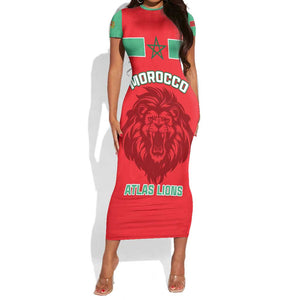 Morocco Football Short Sleeve Bodycon Dress - Go The Atlas Lions LT01