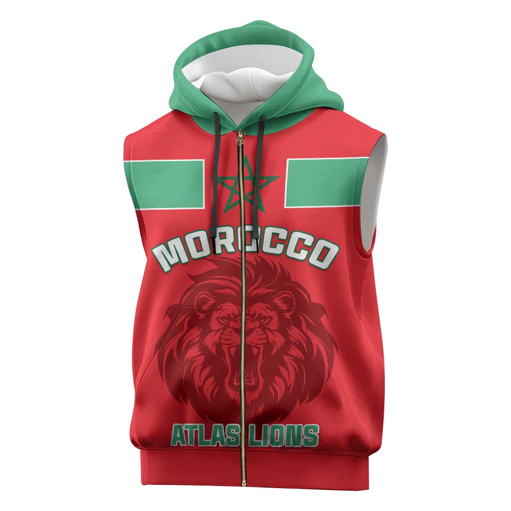 Morocco Football Sleeveless Zip Hoodie - Go The Atlas Lions - African Pride