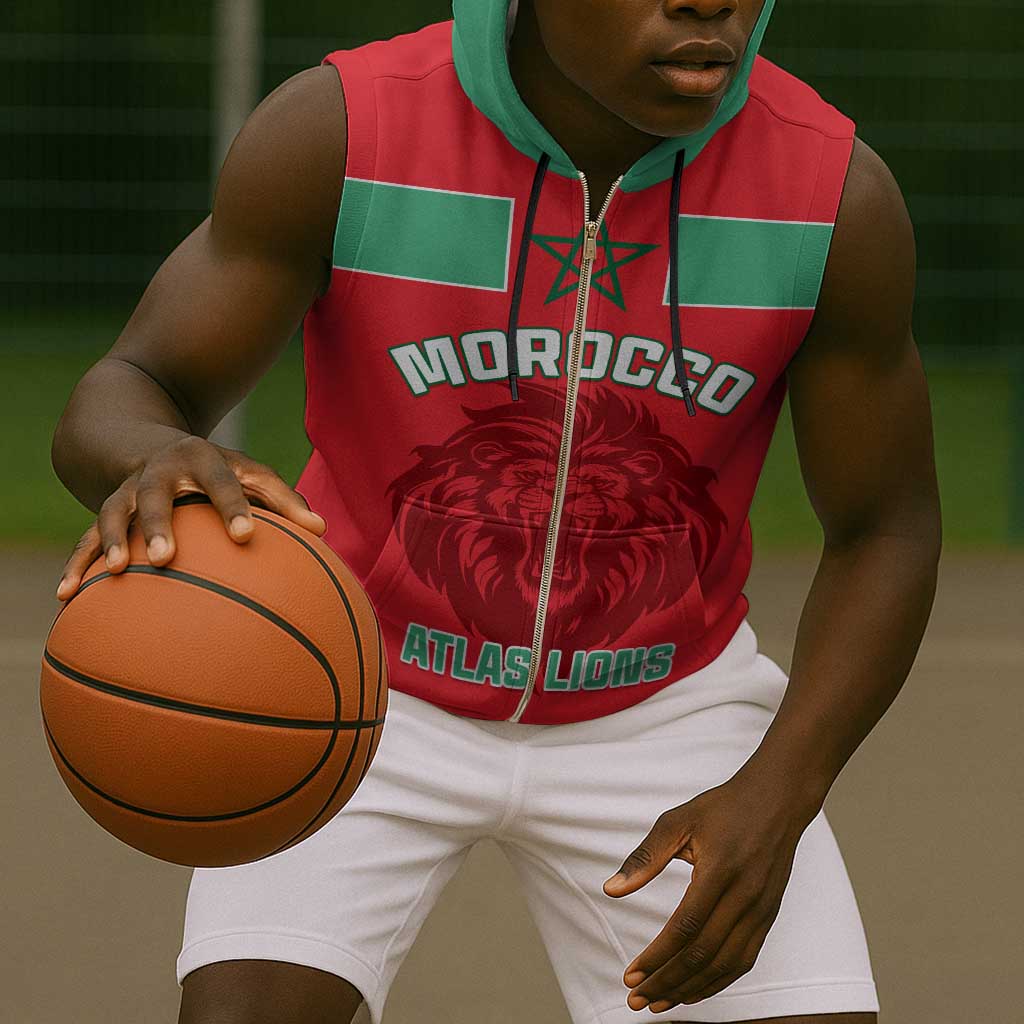 Morocco Football Sleeveless Zip Hoodie - Go The Atlas Lions - African Pride