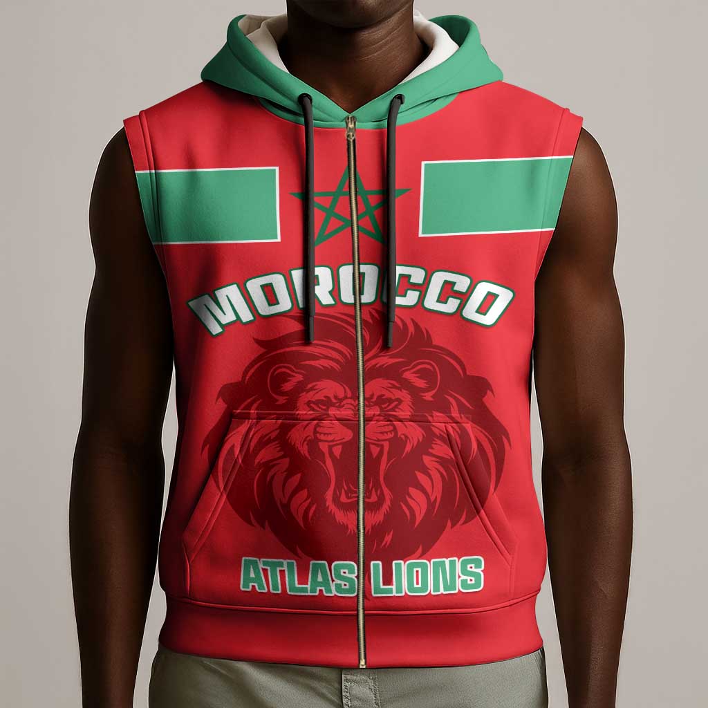 Morocco Football Sleeveless Zip Hoodie - Go The Atlas Lions - African Pride