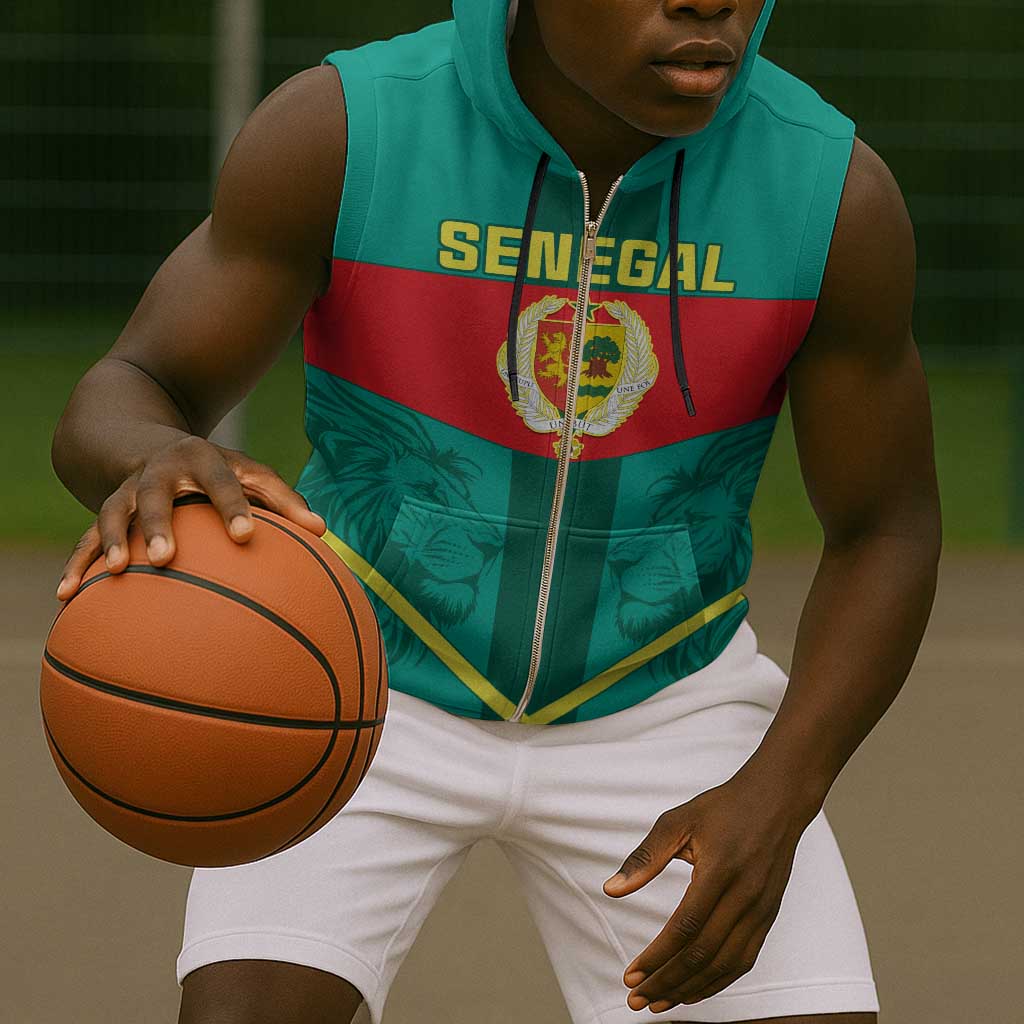 Support the Lions of Teranga - Senegal Football Sleeveless Zip Hoodie - African Pride
