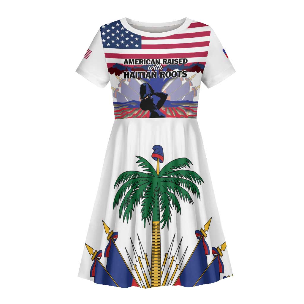 Afro Haiti Heritage Month 2025 Kid Short Sleeve Dress American Raised With Haitian Roots