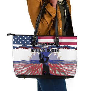 Afro Haiti Heritage Month 2025 Leather Tote Bag American Raised With Haitian Roots