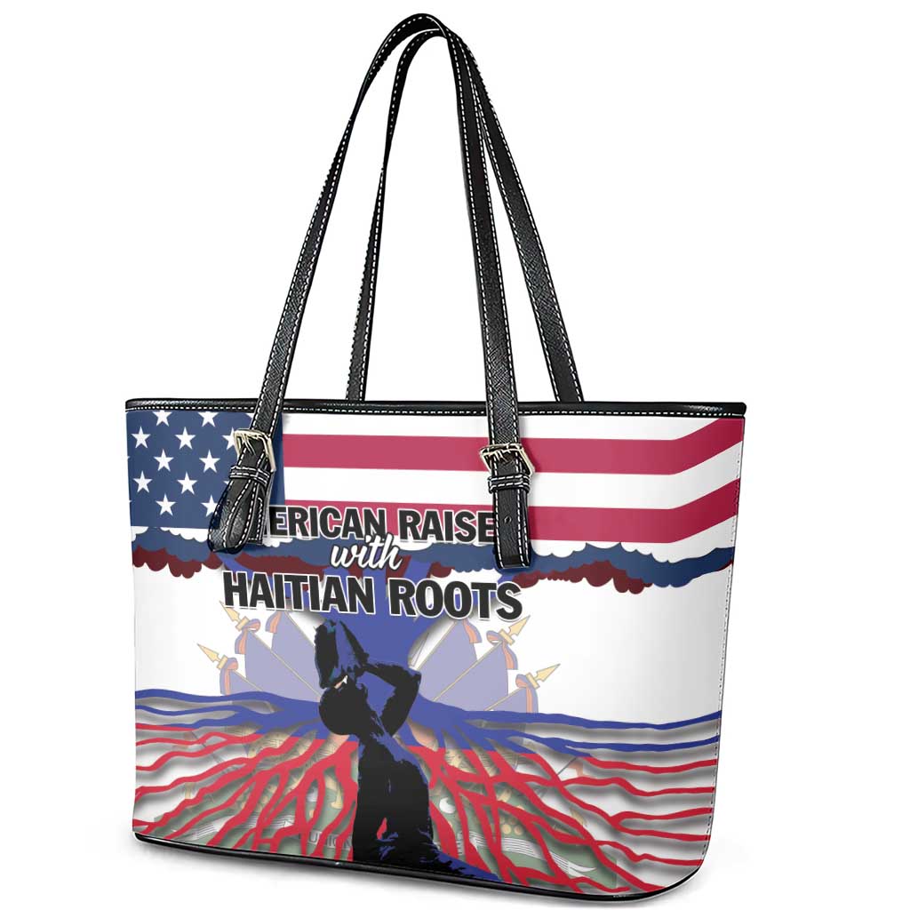 Afro Haiti Heritage Month 2025 Leather Tote Bag American Raised With Haitian Roots