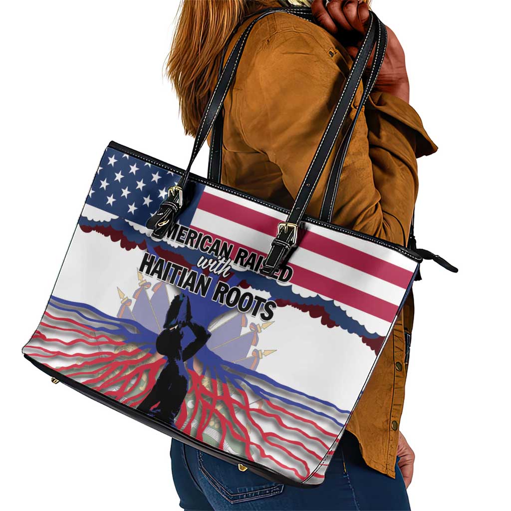 Afro Haiti Heritage Month 2025 Leather Tote Bag American Raised With Haitian Roots