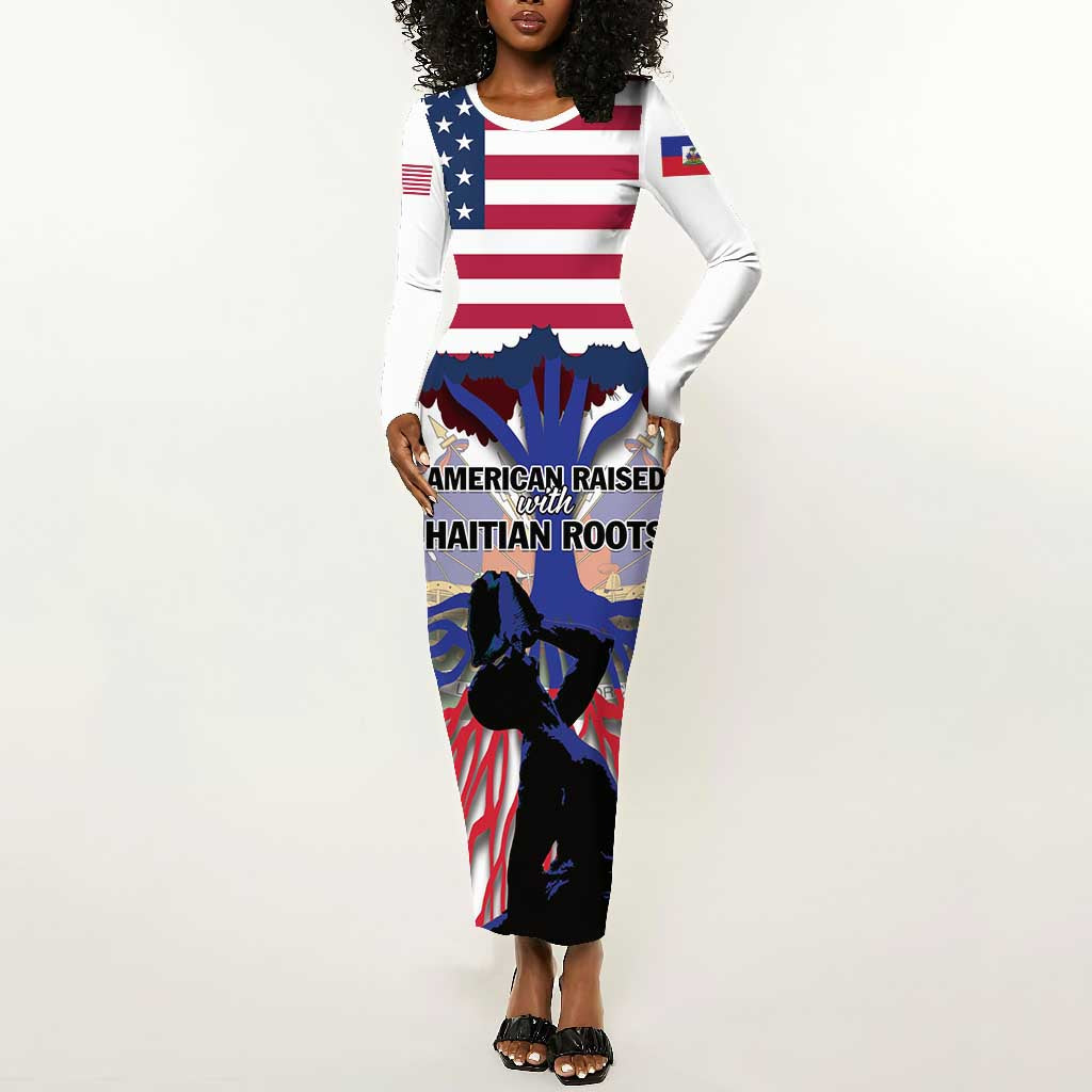 Afro Haiti Heritage Month 2025 Long Sleeve Bodycon Dress American Raised With Haitian Roots