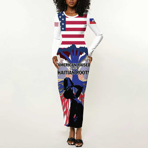 Afro Haiti Heritage Month 2025 Long Sleeve Bodycon Dress American Raised With Haitian Roots