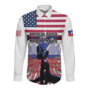 Afro Haiti Heritage Month 2025 Long Sleeve Button Shirt American Raised With Haitian Roots