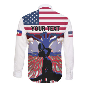 Afro Haiti Heritage Month 2025 Long Sleeve Button Shirt American Raised With Haitian Roots